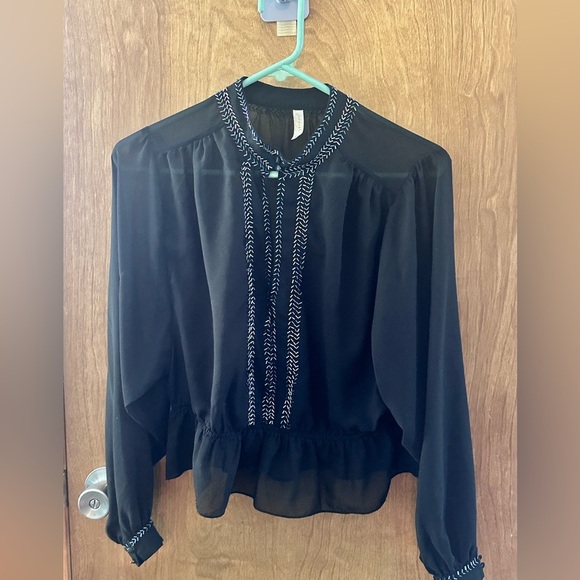 Free People Black Sheer Beaded Long-Sleeve Top Small - Picture 1 of 5